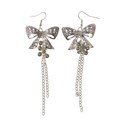 Bow Dangle-Earrings Silver-Tone Color #LQE2192