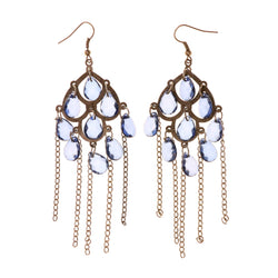 Blue & Silver-Tone Colored Metal Dangle-Earrings With Bead Accents #LQE2193