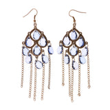 Blue & Silver-Tone Colored Metal Dangle-Earrings With Bead Accents #LQE2193