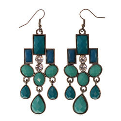 Blue & Silver-Tone Colored Metal Dangle-Earrings With Crystal Accents #LQE2194