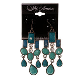 Blue & Silver-Tone Colored Metal Dangle-Earrings With Crystal Accents #LQE2194