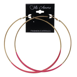 Gold-Tone & Pink Colored Metal Hoop-Earrings #LQE2196