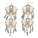 Gold-Tone & Green Colored Metal Dangle-Earrings With Crystal Accents #LQE2197