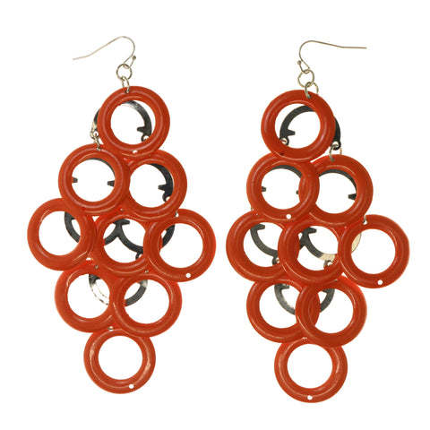 Orange & Silver-Tone Colored Metal Chandelier-Earrings #LQE2198