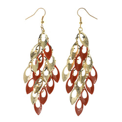 Orange & Gold-Tone Colored Metal Chandelier-Earrings #LQE2199