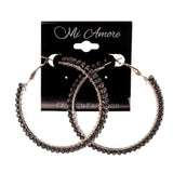 Silver-Tone & Black Colored Metal Hoop-Earrings With Bead Accents #LQE2214