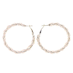 White & Silver-Tone Colored Metal Hoop-Earrings With Bead Accents #LQE2215