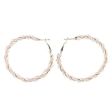 White & Silver-Tone Colored Metal Hoop-Earrings With Bead Accents #LQE2215