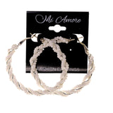 White & Silver-Tone Colored Metal Hoop-Earrings With Bead Accents #LQE2215