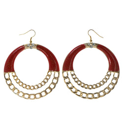 Red & Gold-Tone Colored Metal Dangle-Earrings With Crystal Accents #LQE2219