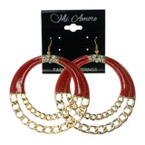 Red & Gold-Tone Colored Metal Dangle-Earrings With Crystal Accents #LQE2219