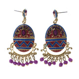 Gold-Tone & Multi Colored Metal Drop-Dangle-Earrings With Bead Accents #LQE2220