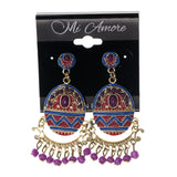 Gold-Tone & Multi Colored Metal Drop-Dangle-Earrings With Bead Accents #LQE2220