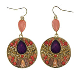 Gold-Tone & Pink Colored Metal Dangle-Earrings With Bead Accents #LQE2223