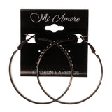 Black & Silver-Tone Colored Metal Hoop-Earrings With Crystal Accents #LQE2227
