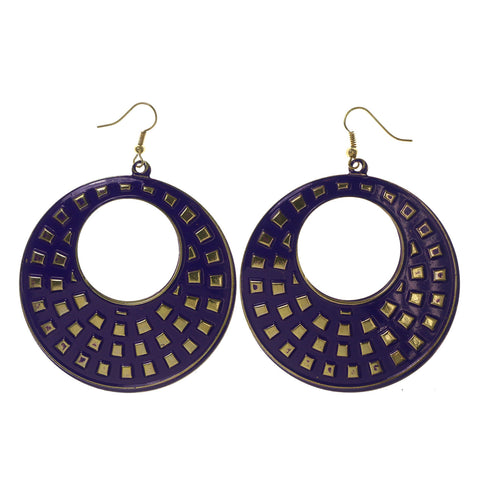 Purple & Gold-Tone Colored Metal Dangle-Earrings #LQE2236