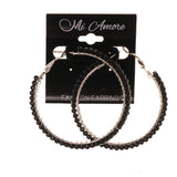 Black & Silver-Tone Colored Metal Hoop-Earrings With Bead Accents #LQE2237