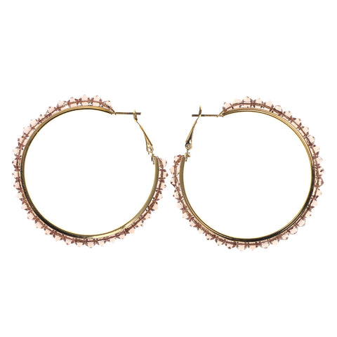 Gold-Tone & Brown Colored Metal Hoop-Earrings With Bead Accents #LQE2241