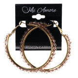 Gold-Tone & Brown Colored Metal Hoop-Earrings With Bead Accents #LQE2241