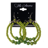 Green & Silver-Tone Colored Metal Dangle-Earrings With Bead Accents #LQE2242