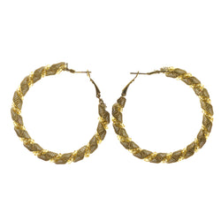 Gold-Tone & Yellow Colored Metal Hoop-Earrings With Bead Accents #LQE2246