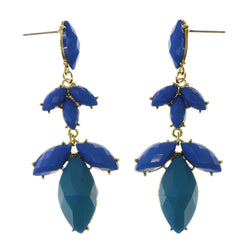 Blue & Gold-Tone Colored Metal Drop-Dangle-Earrings With Bead Accents #LQE2249
