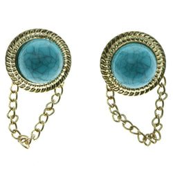 Gold-Tone Metal Stud-Earrings With Blue Stone Accents