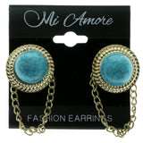 Gold-Tone Metal Stud-Earrings With Blue Stone Accents