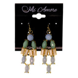 Blue & Green Colored Metal Dangle-Earrings With Bead Accents #LQE2251