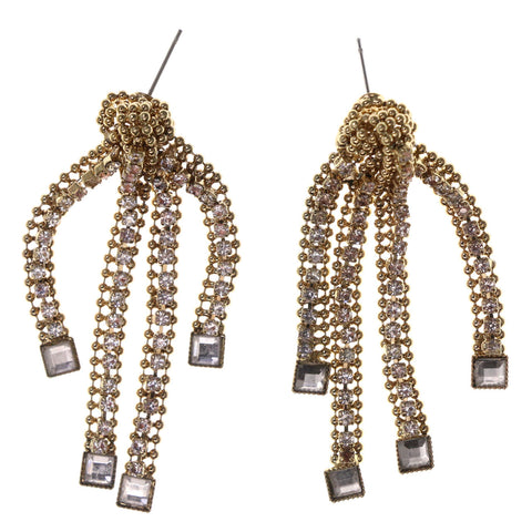 Gold-Tone & Silver-Tone Metal Dangle-Earrings Crystal Accents #LQE2254
