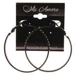 Black & Silver-Tone Colored Metal Hoop-Earrings With Crystal Accents #LQE2255