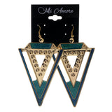 Green & Gold-Tone Colored Metal Dangle-Earrings #LQE2257