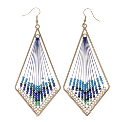 Blue & Silver-Tone Colored Fabric Dangle-Earrings #LQE2260