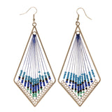 Blue & Silver-Tone Colored Fabric Dangle-Earrings #LQE2260