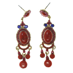 Red & Blue Colored Metal Drop-Dangle-Earrings With Crystal Accents #LQE2269