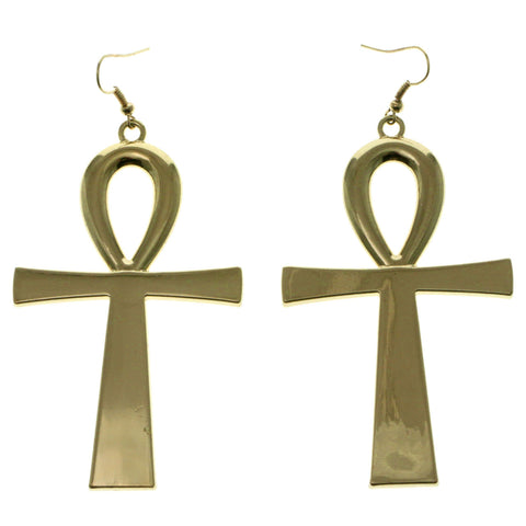 Gold-Tone Metal Ankh Dangle-Earrings