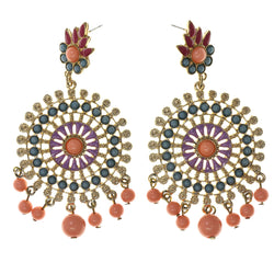 Gold-Tone & Multi Colored Metal Drop-Dangle-Earrings With Bead Accents #LQE2272