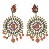 Gold-Tone & Multi Colored Metal Drop-Dangle-Earrings With Bead Accents #LQE2272