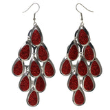 Red & Silver-Tone Colored Metal Chandelier-Earrings #LQE2273