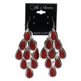 Red & Silver-Tone Colored Metal Chandelier-Earrings #LQE2273