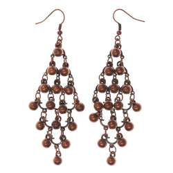 Bronze-Tone Metal Dangle-Earrings With Bead Accents #LQE2275