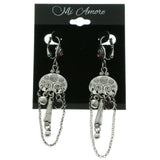 Metal Dangle-Earrings With Crystal Accents Silver-Tone & Purple