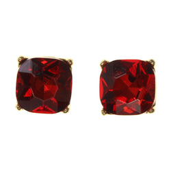 Red & Gold-Tone Colored Metal Stud-Earrings With Crystal Accents #LQE2292