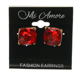 Red & Gold-Tone Colored Metal Stud-Earrings With Crystal Accents #LQE2292
