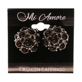 Black & Silver-Tone Colored Metal Stud-Earrings With Bead Accents #LQE2294