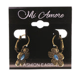 Gold-Tone & Blue Colored Metal Dangle-Earrings With Stone Accents #LQE2295