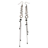 Silver-Tone & Black Colored Metal Dangle-Earrings With tassel Accents #LQE2300