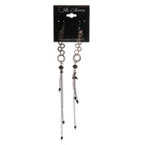 Silver-Tone & Black Colored Metal Dangle-Earrings With tassel Accents #LQE2300