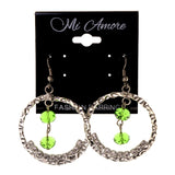 Silver-Tone & Green Colored Metal Dangle-Earrings With Crystal Accents #LQE2308
