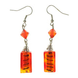 Red & Silver-Tone Colored Acrylic Dangle-Earrings With Bead Accents #LQE2314